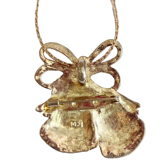 Vintage Christmas Bells Necklace Brooch Pin Pendant 24" Silver Plated Estate MJ - Picture 8 of 11